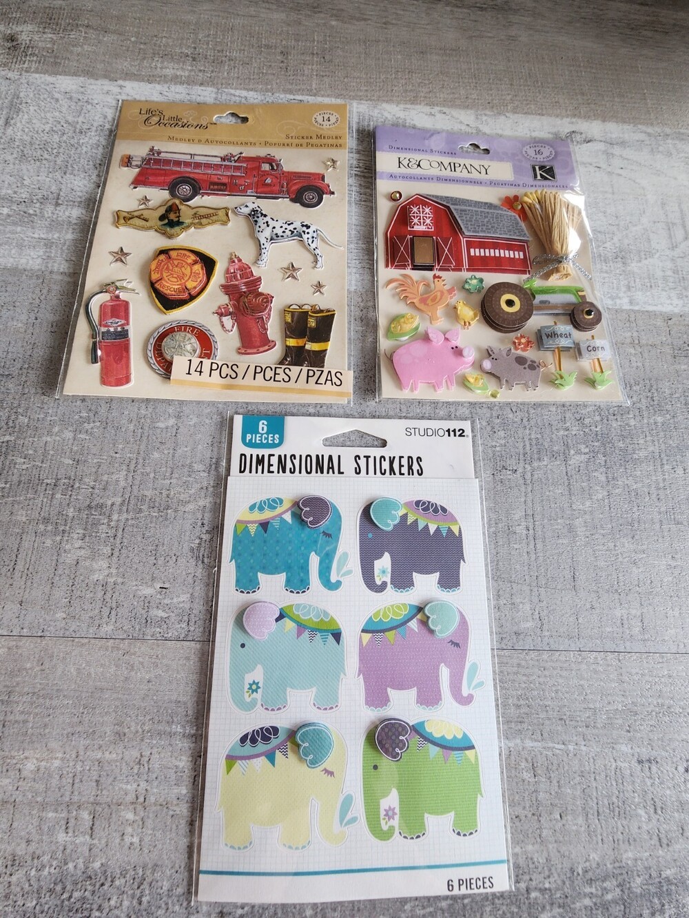 NEW Scrapbook 3D Stickers LOT - Farm Barn Firefighter + - K&Co Retired #33